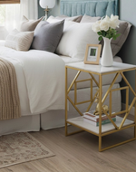 Bloomart Luxury Geometric ( Golden & White ) Side Table with Storage Shelf