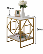 Bloomart Luxury Geometric ( Golden & White ) Side Table with Storage Shelf