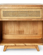 Bloomart Svlozy Modern Wooden Nightstand Rattan Bedside Table with 1 Spacious Storage Drawer & Open Shelf