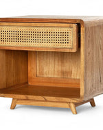 Bloomart Svlozy Modern Wooden Nightstand Rattan Bedside Table with 1 Spacious Storage Drawer & Open Shelf