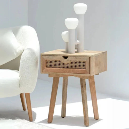 Bloomart Deszly Elegant Modern Bedside Table with Foldable Legs and 1 Spacious Storage Drawer Rustic Side Table