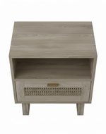 Bloomart Modern Wooden Bedside Table with Cane Drawer Front & Contemporary Nightstand with Open Shelf For Bedroom