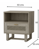 Bloomart Modern Wooden Bedside Table with Cane Drawer Front & Contemporary Nightstand with Open Shelf For Bedroom