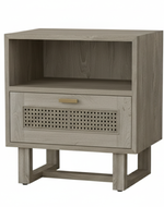 Bloomart Modern Wooden Bedside Table with Cane Drawer Front & Contemporary Nightstand with Open Shelf For Bedroom