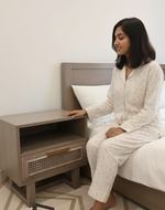 Bloomart Modern Wooden Bedside Table with Cane Drawer Front & Contemporary Nightstand with Open Shelf For Bedroom