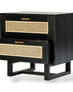 Bloomart Arnitra Modern Rattan Spline Bedside Table with 2 Spacious Storage Drawers Rustic Nightstand for Bedroom