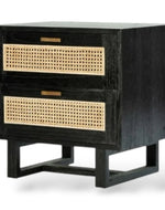 Bloomart Arnitra Modern Rattan Spline Bedside Table with 2 Spacious Storage Drawers Rustic Nightstand for Bedroom