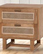 Bloomart Arnitra Modern Rattan Spline Bedside Table with 2 Spacious Storage Drawers Rustic Nightstand for Bedroom
