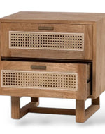 Bloomart Arnitra Modern Rattan Spline Bedside Table with 2 Spacious Storage Drawers Rustic Nightstand for Bedroom