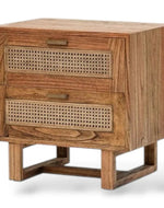Bloomart Arnitra Modern Rattan Spline Bedside Table with 2 Spacious Storage Drawers Rustic Nightstand for Bedroom