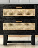 Bloomart Arnitra Modern Rattan Spline Bedside Table with 2 Spacious Storage Drawers Rustic Nightstand for Bedroom