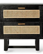 Bloomart Arnitra Modern Rattan Spline Bedside Table with 2 Spacious Storage Drawers Rustic Nightstand for Bedroom