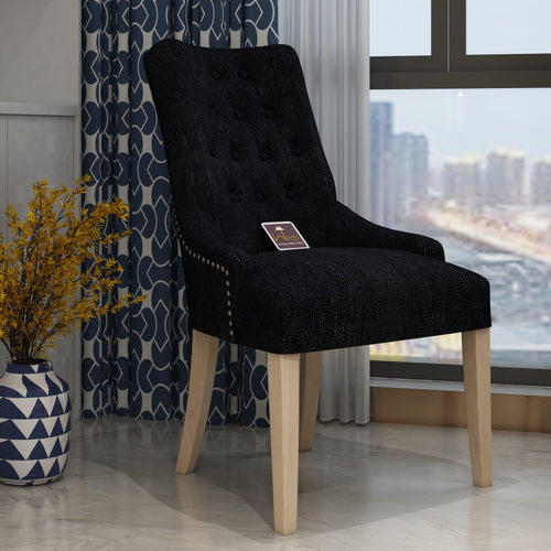 Wooden Button Tufted Teak Wood Dining Chairs ( Set of 2 )
