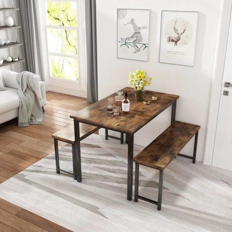 4 - Person Breakfast Nook Dining Table Set with Bench (Metal Legs) - WoodenTwist