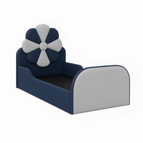 Blue Bloomart & Grey Kids Flower Bed Modern Bed with Safety Sides In Soft Fabric