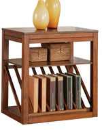 Bloomart Mango Wood & HDHMR End Table with Magazine Rack and Open Storage Shelves – Walnut Finish