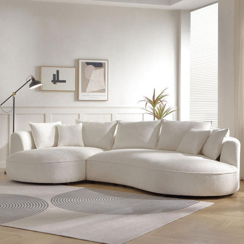 Bloomart Snowy Curved Luxurious Boucle Fabric 3 Seater Sofa with Soft Comfortable Cushions for Modern Living Room