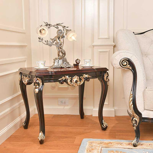 Carved Consoled Side Table in Finished Teak Wood - Bloomart