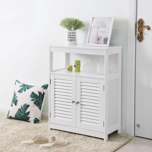 Bloomart Wooden Floor Storage Cabinet with Doors – Organizer Unit for Towels, Bathroom & Living Room Use
