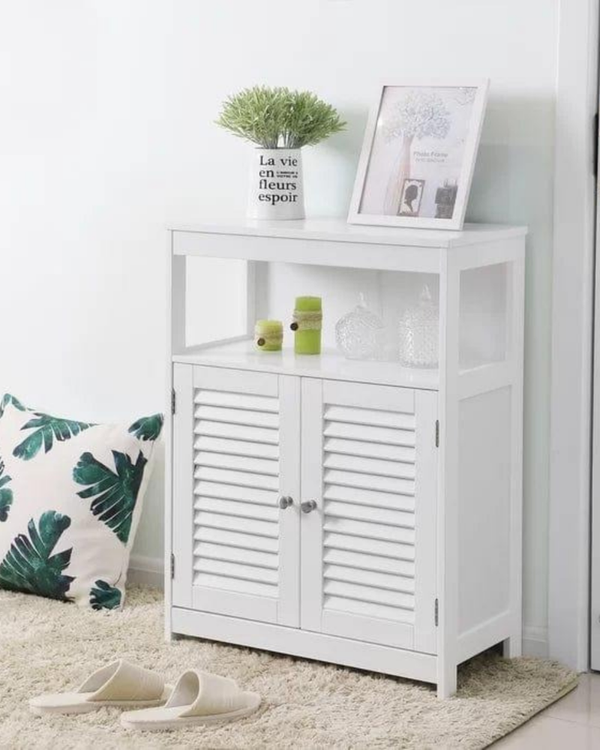 Bloomart Wooden Floor Storage Cabinet with Doors – Organizer Unit for Towels, Bathroom & Living Room Use