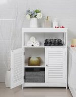Bloomart Wooden Floor Storage Cabinet with Doors – Organizer Unit for Towels, Bathroom & Living Room Use