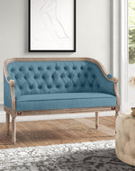 Wooden Flared Arm Loveseat Bench for Living Room Comfort for Backrest (2 Seater, Blue) - Bloomart