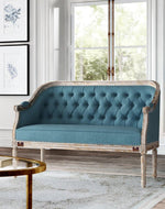 Wooden Flared Arm Loveseat Bench for Living Room Comfort for Backrest (2 Seater, Blue)