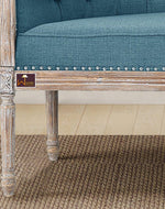 Wooden Flared Arm Loveseat Bench for Living Room Comfort for Backrest (2 Seater, Blue)