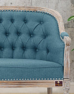Wooden Flared Arm Loveseat Bench for Living Room Comfort for Backrest (2 Seater, Blue)