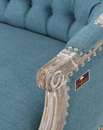 Wooden Flared Arm Loveseat Bench for Living Room Comfort for Backrest (2 Seater, Blue)