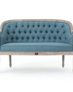 Wooden Flared Arm Loveseat Bench for Living Room Comfort for Backrest (2 Seater, Blue)