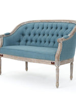 Wooden Flared Arm Loveseat Bench for Living Room Comfort for Backrest (2 Seater, Blue)