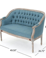 Wooden Flared Arm Loveseat Bench for Living Room Comfort for Backrest (2 Seater, Blue)