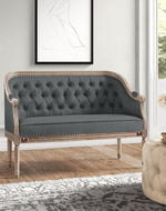 Wooden Flared Arm Loveseat Bench for Living Room Comfort for Backrest (2 Seater, Dark Grey) - Bloomart