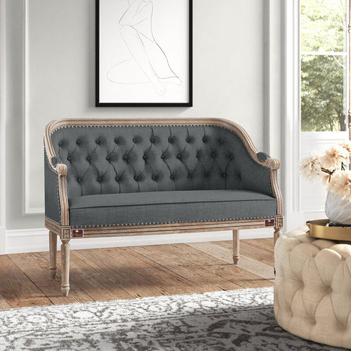 Wooden Flared Arm Loveseat Bench for Living Room Comfort for Backrest (2 Seater, Dark Grey) - Bloomart