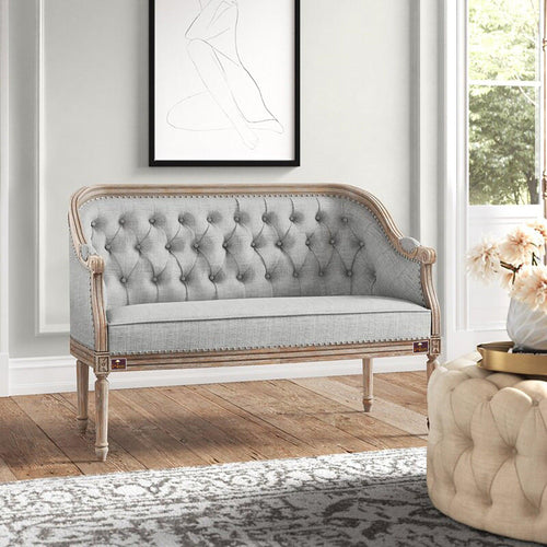 Wooden Flared Arm Loveseat Bench for Living Room Comfort for Backrest (2 Seater, Light Grey) - Bloomart