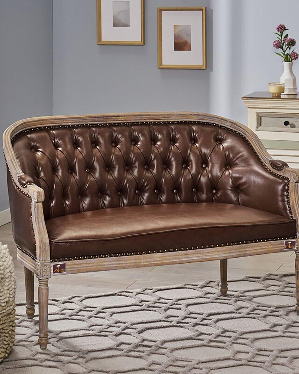 Wooden Flared Arm Loveseat Bench for Living Room Comfort for Backrest (2 Seater, Dark Brown) - Bloomart