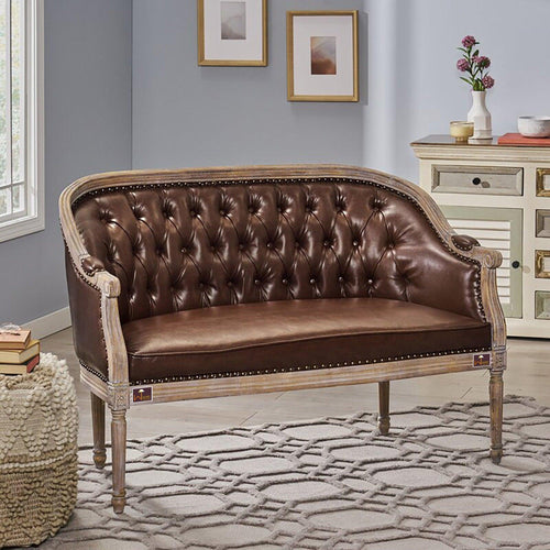 Wooden Flared Arm Loveseat Bench for Living Room Comfort for Backrest (2 Seater, Dark Brown) - Bloomart
