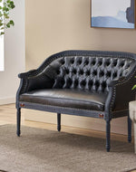 Wooden Flared Arm Loveseat Bench for Living Room Comfort for Backrest (2 Seater, Midnight Black) - Bloomart