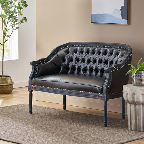 Wooden Flared Arm Loveseat Bench for Living Room Comfort for Backrest (2 Seater, Midnight Black) - Bloomart