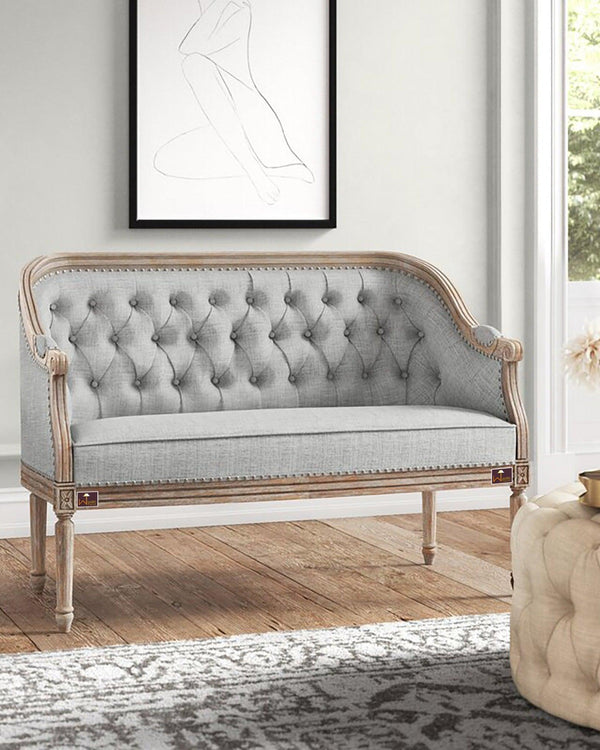 Wooden Flared Arm Loveseat Bench for Living Room Comfort for Backrest (2 Seater, Light Grey) - Bloomart