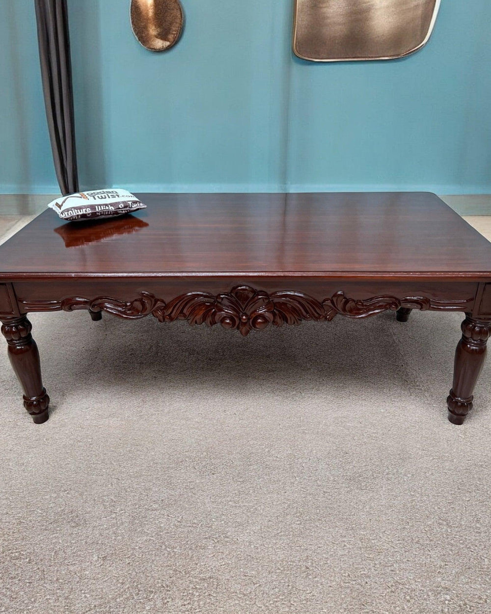 Bloomart Hand Carved Teak Wood Center Table Walnut Finish ( Brown )