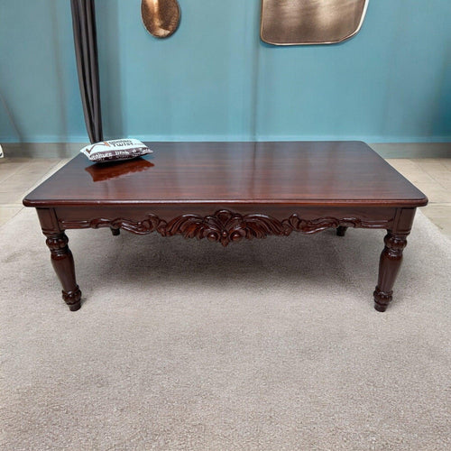 Bloomart Hand Carved Teak Wood Center Table Walnut Finish ( Brown )