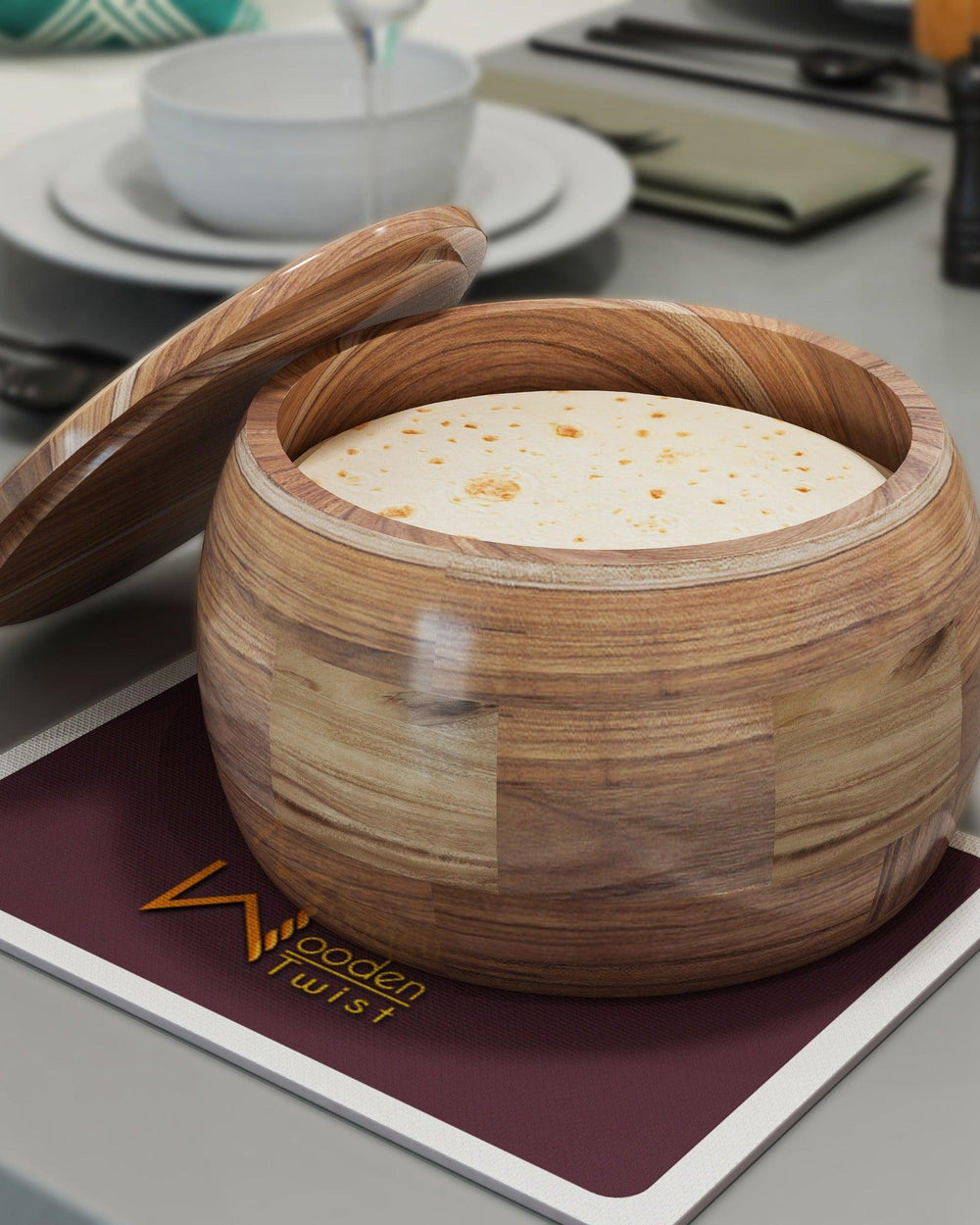 Wooden Handmade Antique Chapati Box (Acacia Wood) - Bloomart