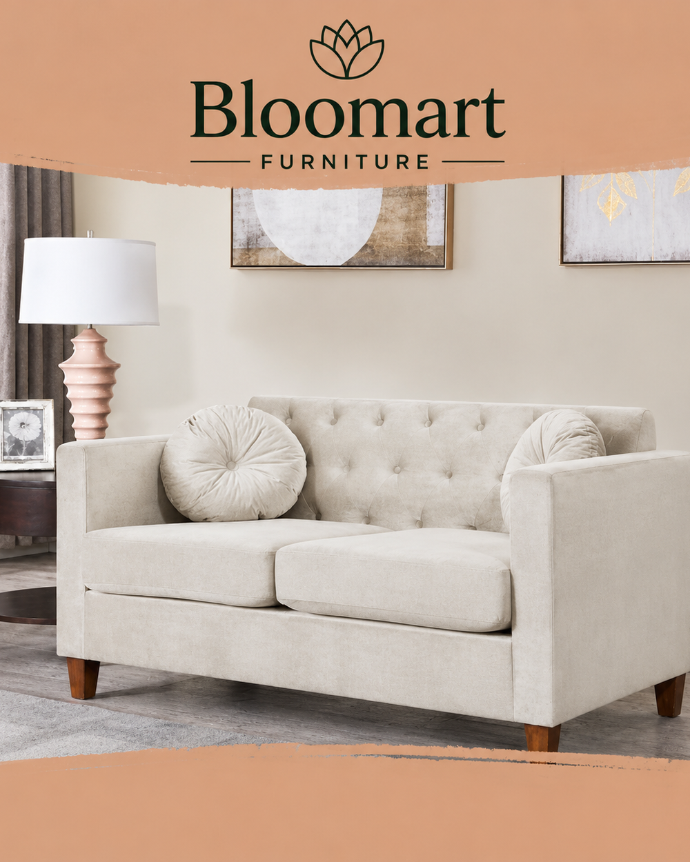 Velvet Square Arm Loveseat 2 Seater Sofa