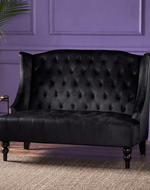 Bloomart Aerona Soft Velvet Upholstery Button Tufted Modern Bench With Teak Wood Legs ( Black )