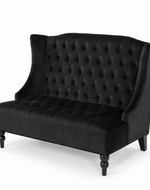 Bloomart Aerona Soft Velvet Upholstery Button Tufted Modern Bench With Teak Wood Legs ( Black )