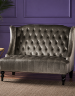 Bloomart Aerona Soft Velvet Upholstery Button Tufted Modern Bench With Teak Wood Legs ( Grey )