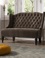 Bloomart Aerona Soft Velvet Upholstery Button Tufted Modern Bench With Teak Wood Legs ( Grey )