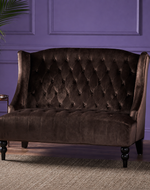 Bloomart Aerona Soft Velvet Upholstery Button Tufted Modern Bench With Teak Wood Legs ( Chocolate )